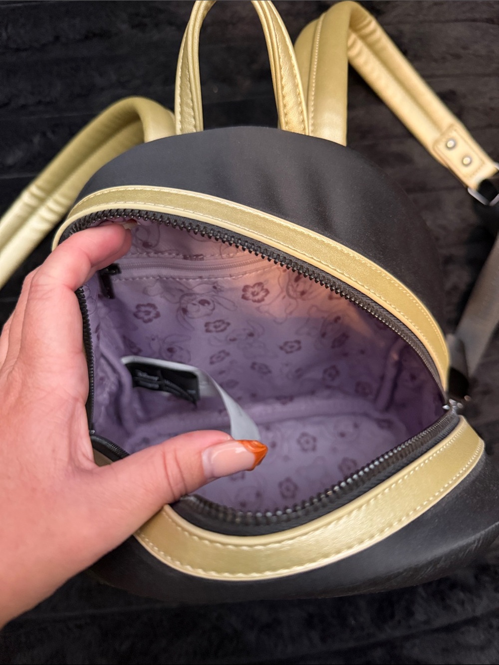 Loungefly Black & Gold Ohana Embroidered Mini Backpack - Picture 2 of 4
